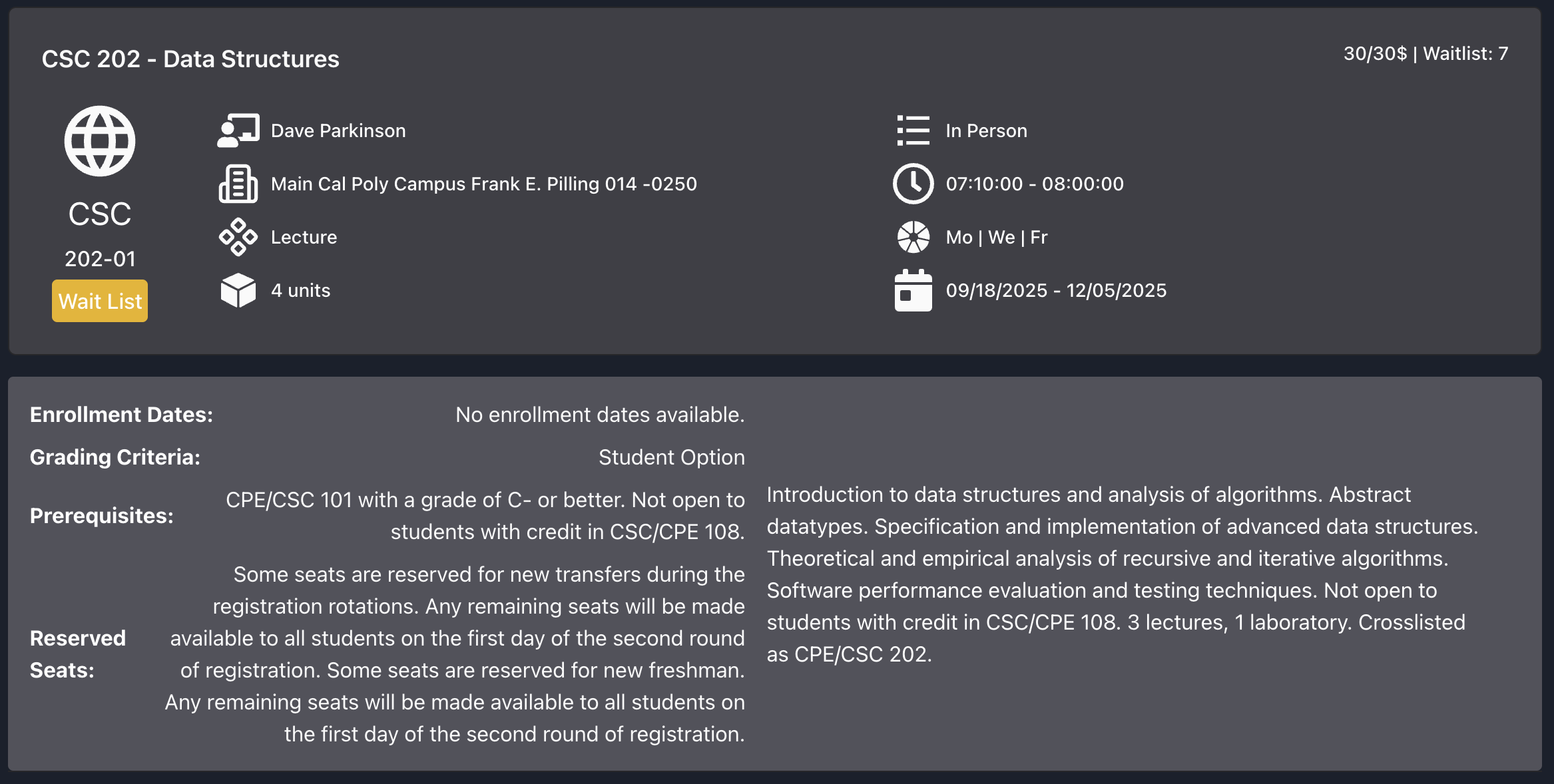 Expanded Course Card Example