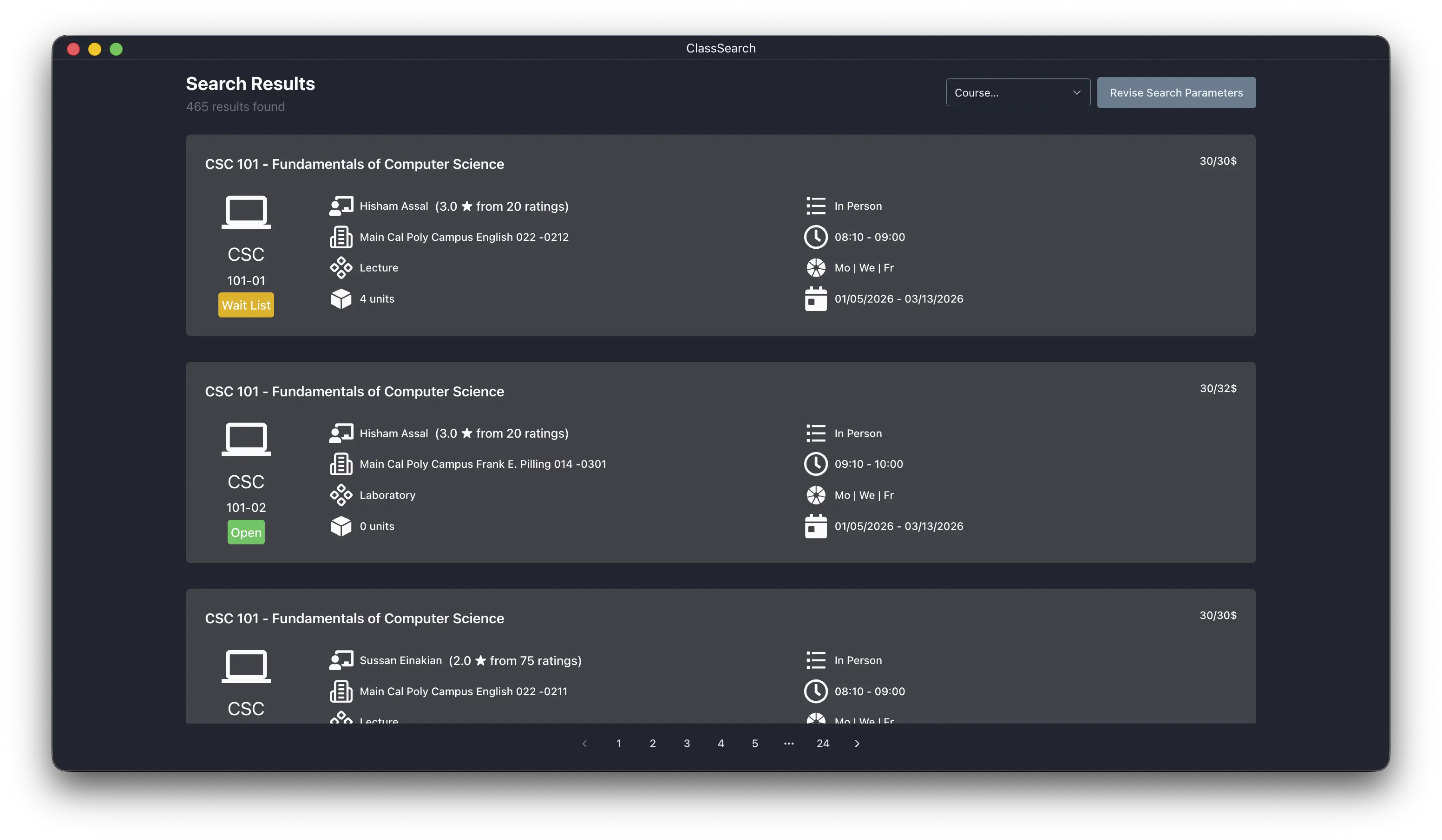 Class Search screenshot 2